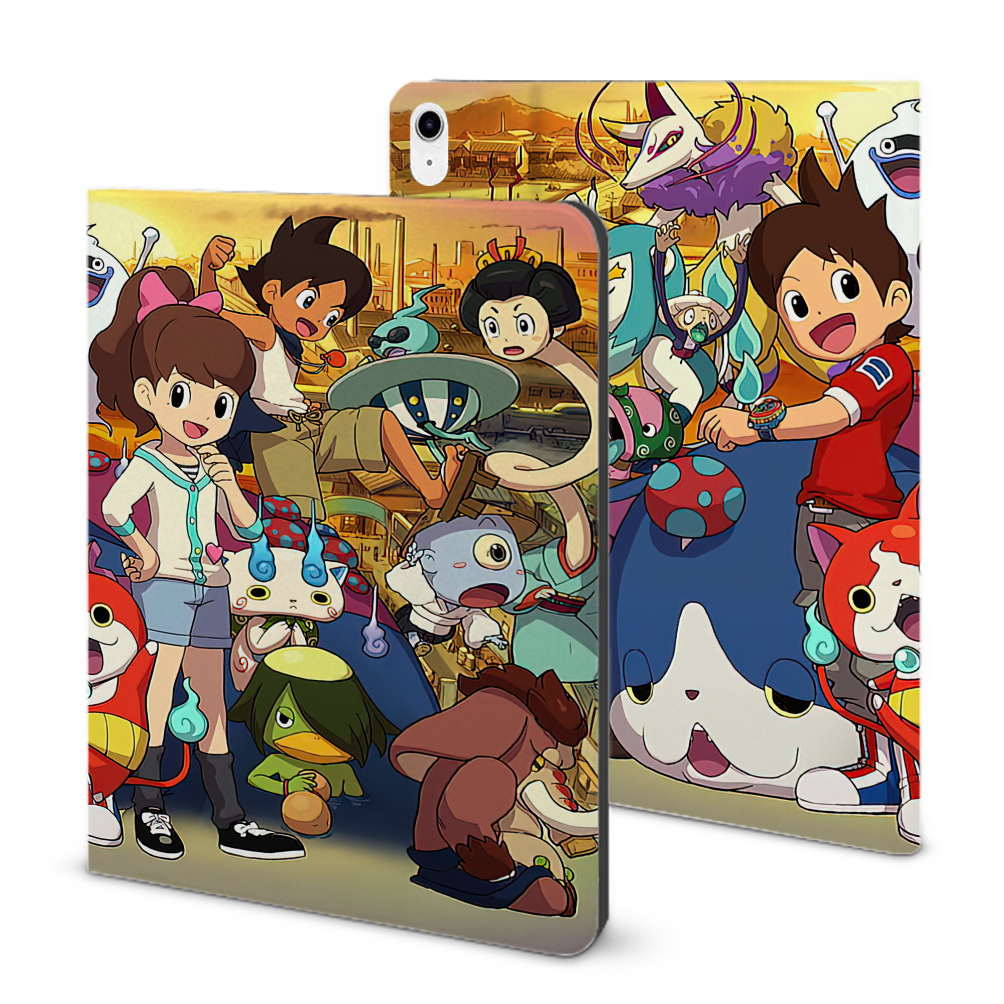 （画像用） 妖怪ウォッチ Yo-kai Watch IPad ケース ブック型 PUレザー TPU 耐衝撃 軽量 薄型 ペン収納なし 全面保護 IPad 各モデル対応